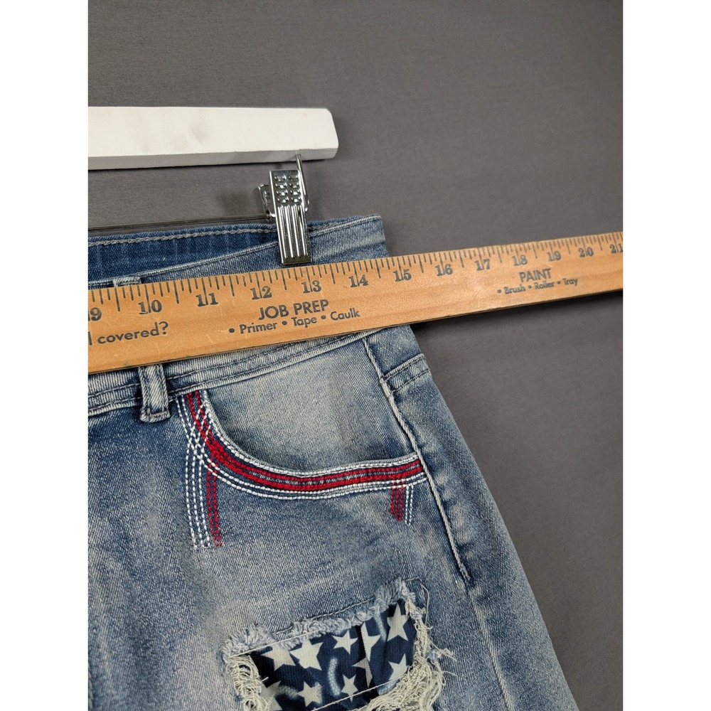 Unbranded Americana Distressed Denim Jean Shorts Blue Red White Stars Medium - Picture 3 of 7
